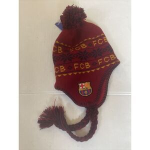 FC BARCELONA NWT PERUVIAN Red BEANIE‎ Pom Winter Hat Soccer